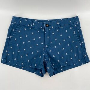 Uniqlo Women’s Chino Shorts Navy Blue Sailboats 100% Cotton Nautical 8